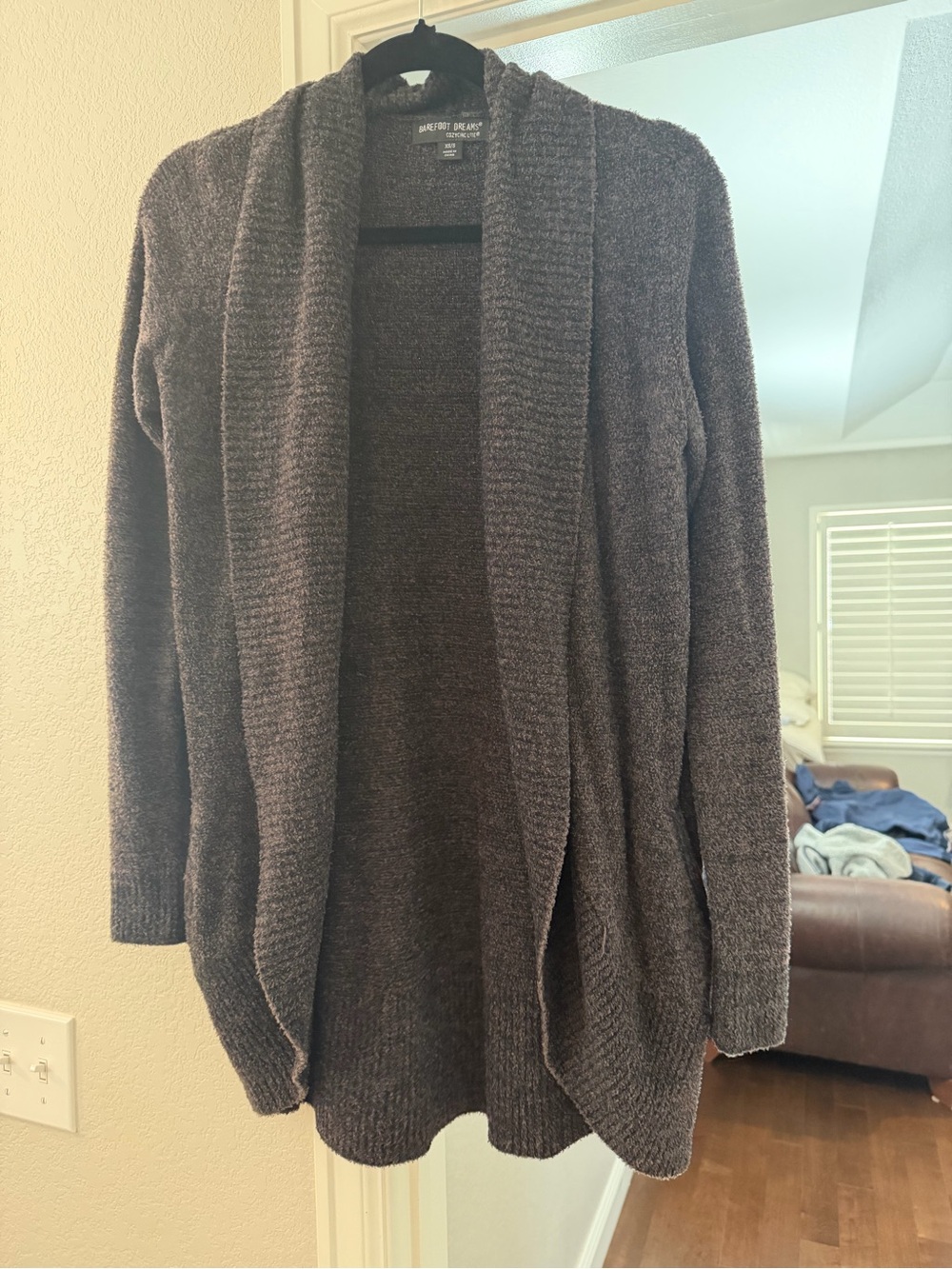 Barefoot Dreams Open-Front Shawl Collar Sweater Cardigan - Dark Gray